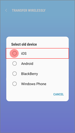 Select the old device type from the options