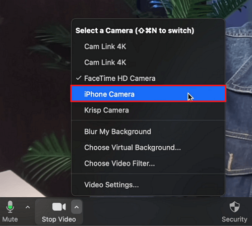 Select the iPhone camera from the settings