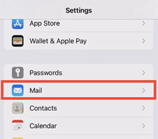 Select Mail in Settings