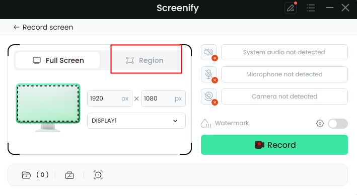 Select Record Region Mode