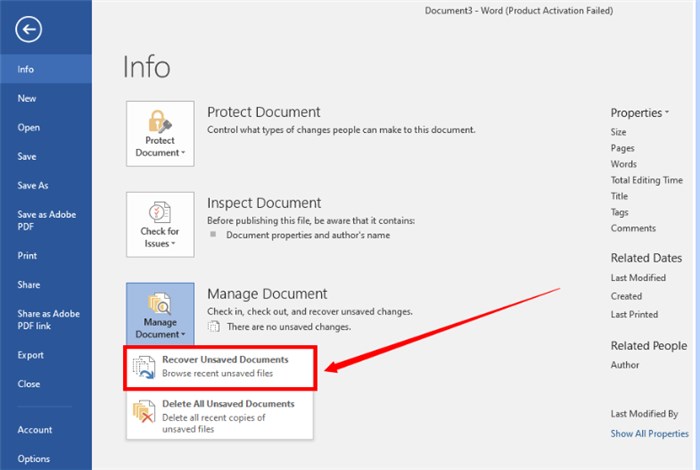 Select Recover Unsaved Documents