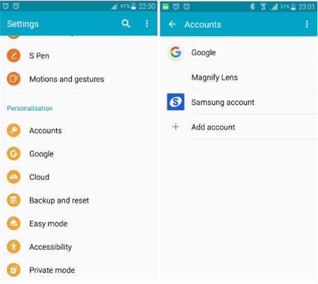 Select Samsung Account to Back up Contacts