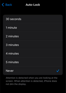  Select the desired screen lock time