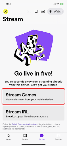 Select the Stream Games Option