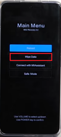 Select the Wipe Data Option