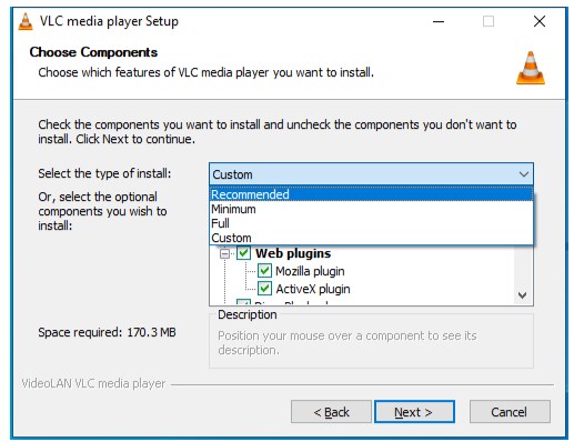 Select vlc recommended option