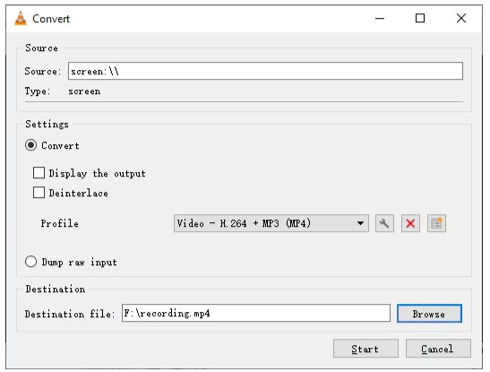 Select vlc recording destination