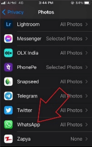 Select WhatsApp from Photos List