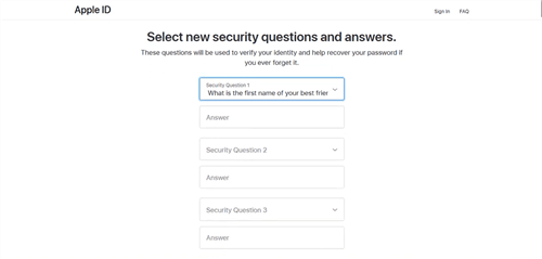 Select Your New Security Questions