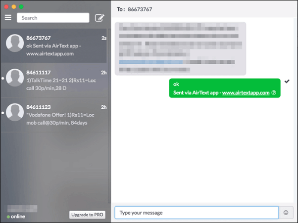 View Android Message on Mac via Airtext