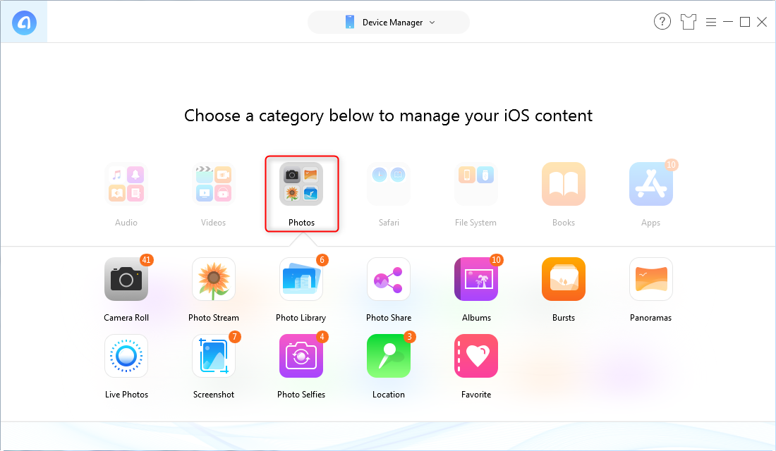 How to Send Photos from iPhone to iPad Using AnyTrans - Step 2