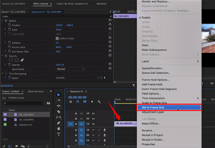 Set the Clip to Frame Size