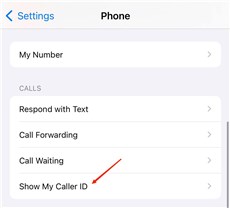 Show My Caller ID in iPhone Settings