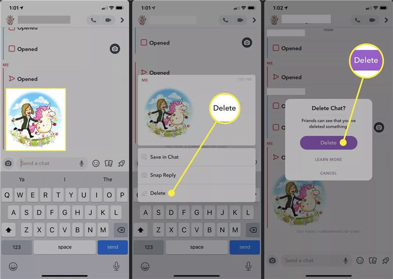 Select a Snapchat Message and Click Delete Button
