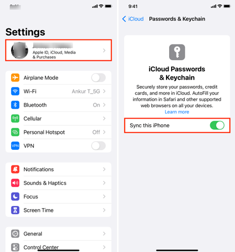 Sync iPhone on iCloud Keychain