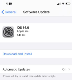 Software Update Failed iOS 14