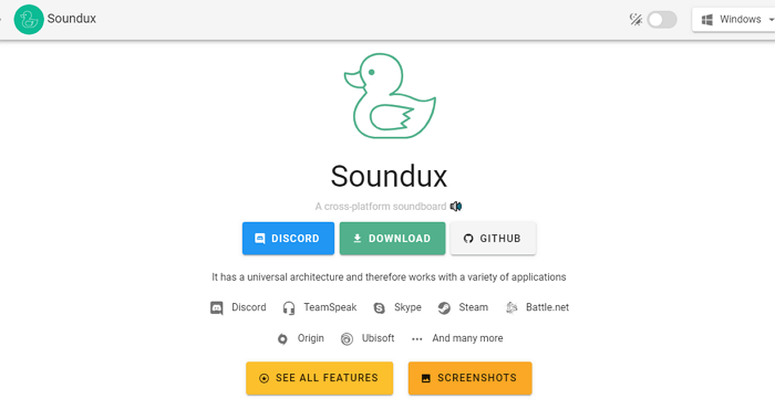 Website Interface of Soundux