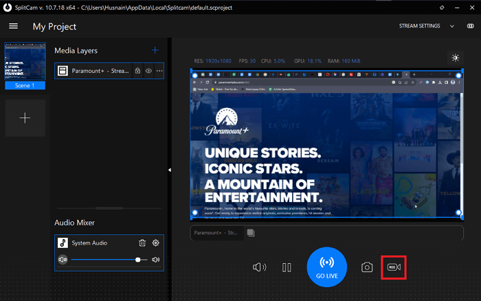 Click the recording icon to start/stop recording