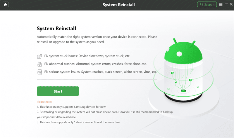 Start System Reinstall in DroidKit