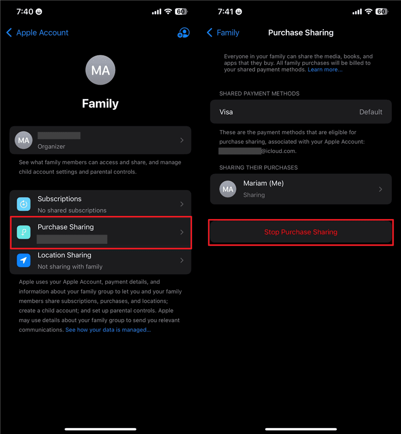 Stop Purchase Sharing on iPhone