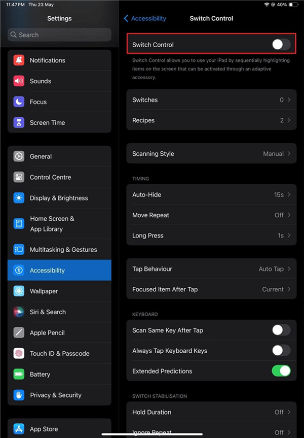 Switch Control on iPad