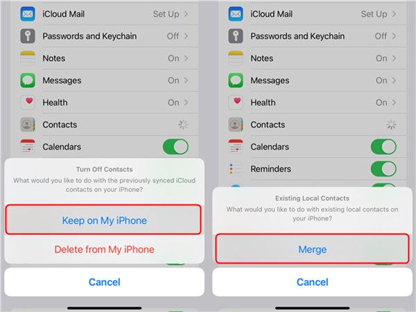 Turn Off iCloud Contacts and Then On
