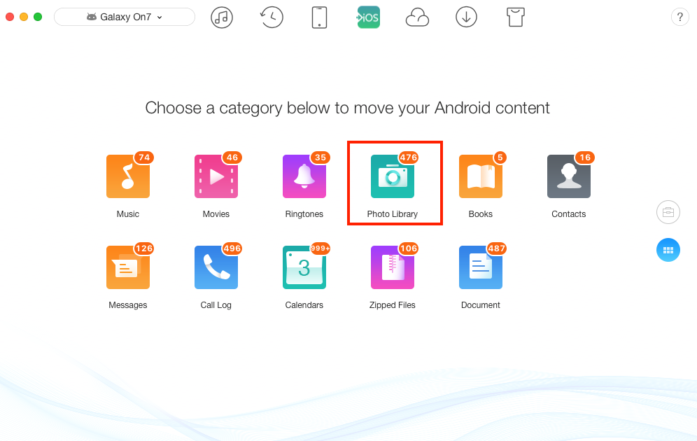 Transfer Data from Samsung to iPhone with AnyTrans - Step 2