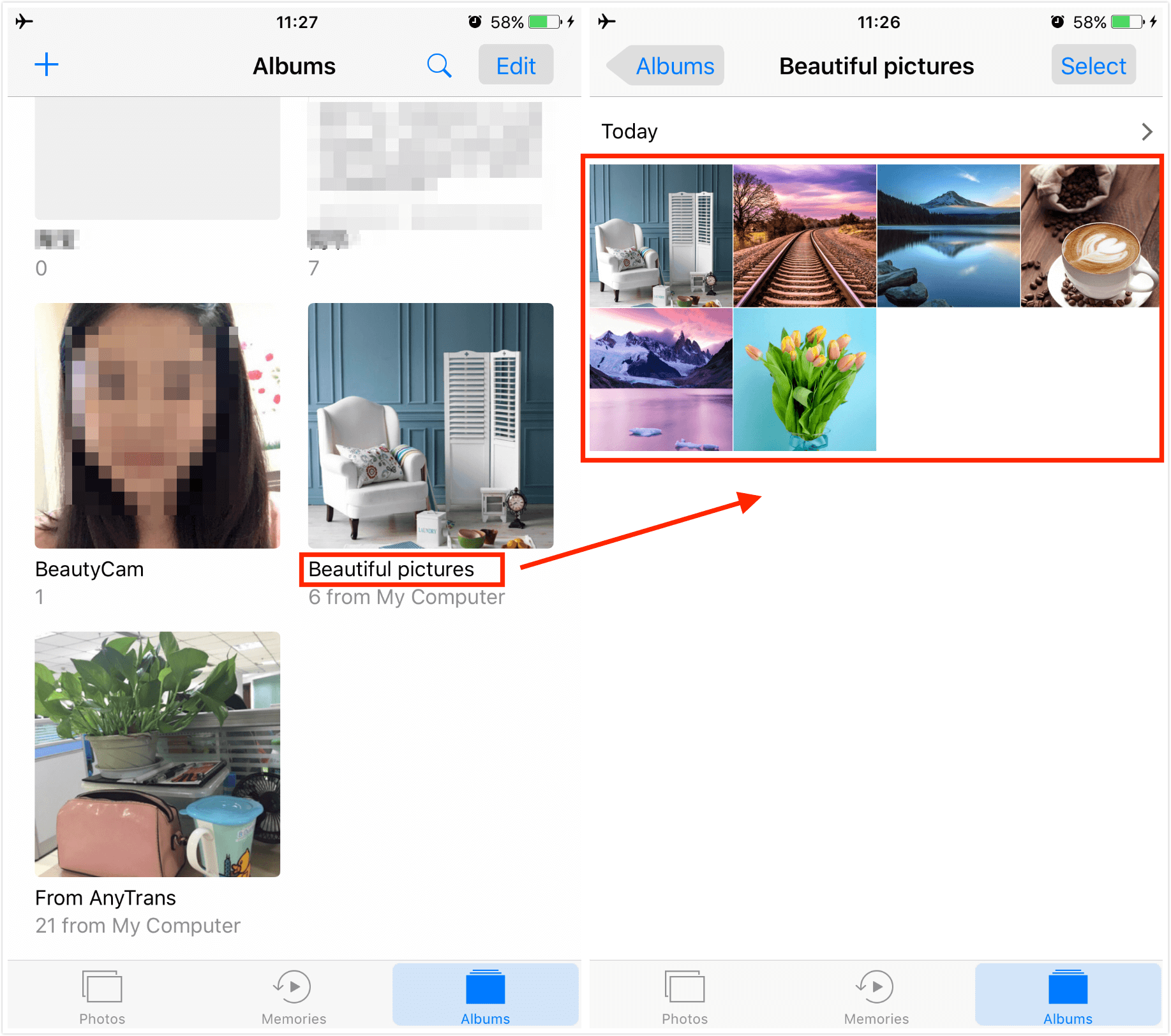 Check the Transferred Photos on Your iPhone