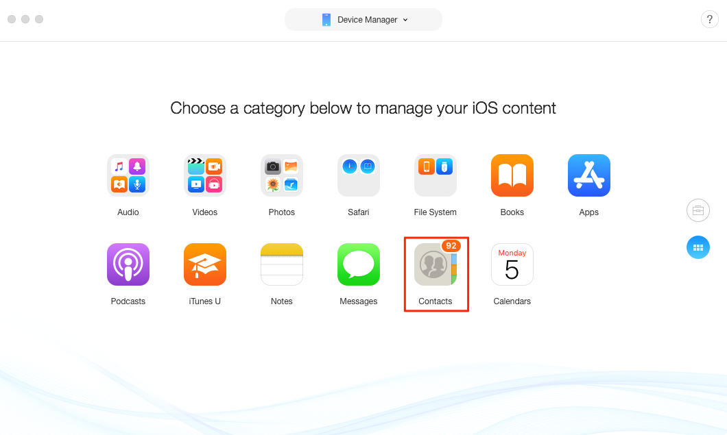 How to Sync Contacts from iPhone 7/8 (Plus)/X with AnyTrans for iOS – Step 2