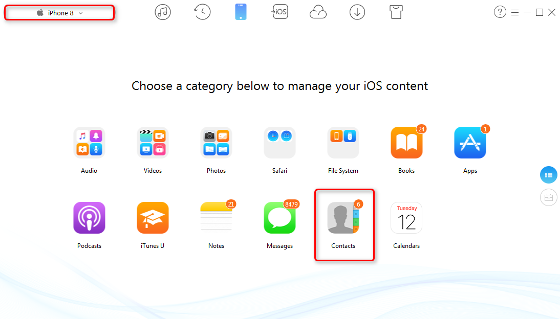 How to Sync Contacts from iPhone 7/8 (Plus)/X with AnyTrans for iOS - Step 2