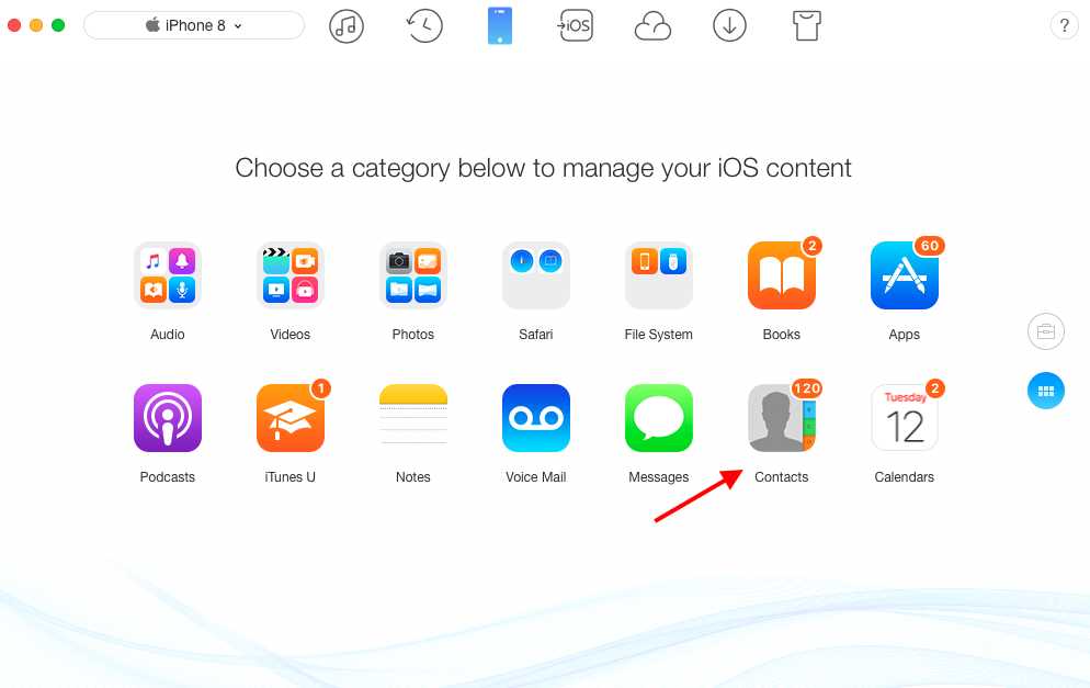 How to Sync Contacts from Mac to iPhone 8/X with AnyTrans - Step 2