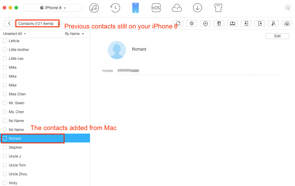 Check Synced Contacts on iPhone 8/X with AnyTrans
