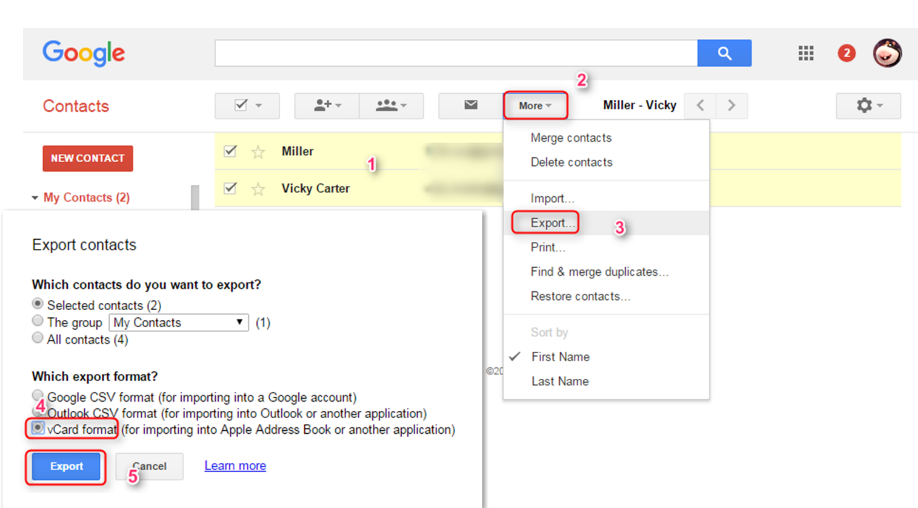 contacts sync for google gmail icloud