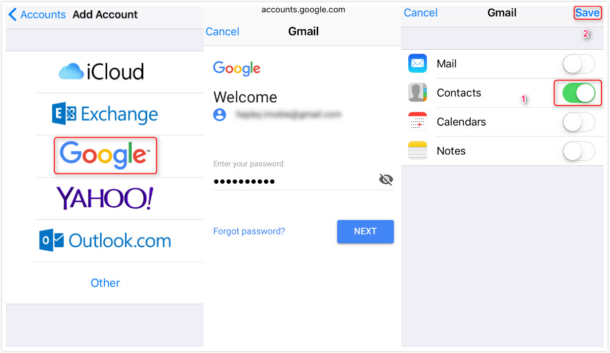 contacts sync for google gmail icloud