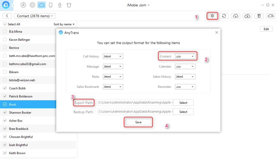 Sync iCloud Contacts with Google via AnyTrans - Step 3