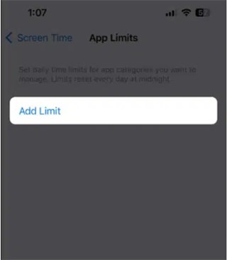 Tap Add Limit 