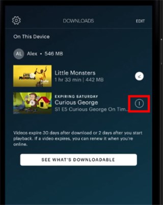 Tap the Alert Icon for Hulu Downloads