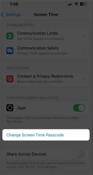 Tap Change Screen Time Passcode