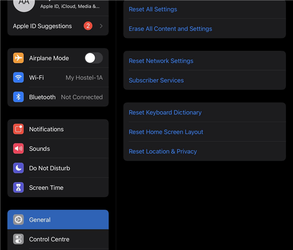 Tap Erase All Content and Settings on iPad