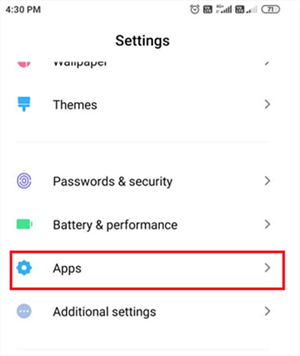 Navigate to Apps under Settings