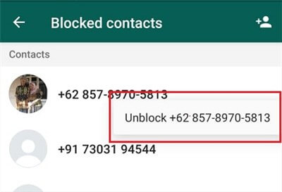 WhatsApp Tap on Unblock Button