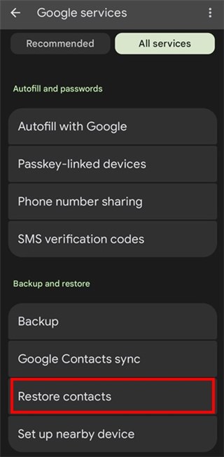 Tap Restore Contacts