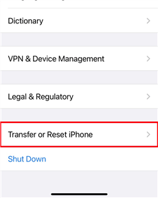 Tap Transfer or Reset iPhone