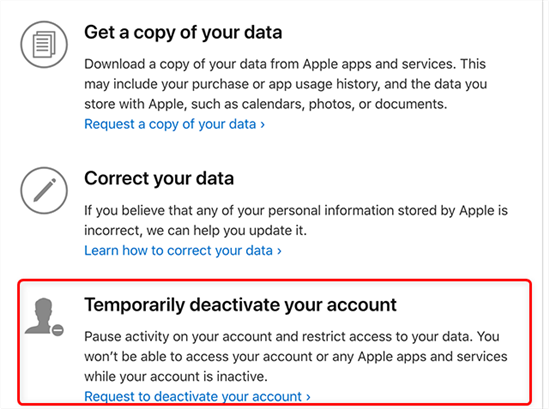Deactivate your Apple ID Account