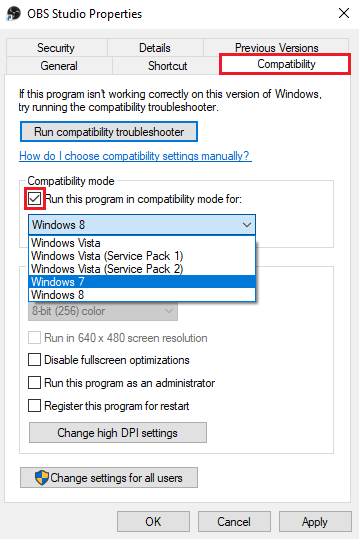 Tick the Run This Program Box and Select Relevant Windows