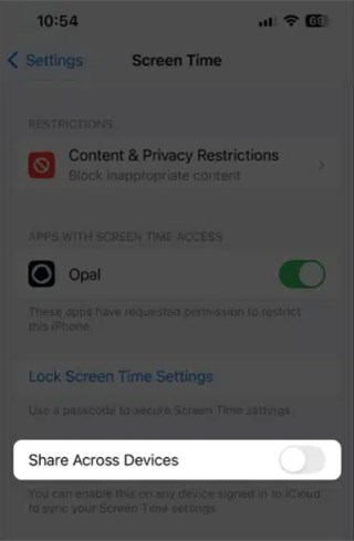 Toggle off Share Across Devices