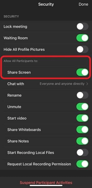 Toggle On Screen Share