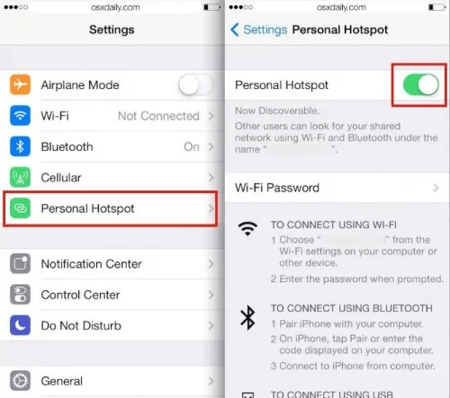 Toggle the Personal Hotspot Icon to Turn It on