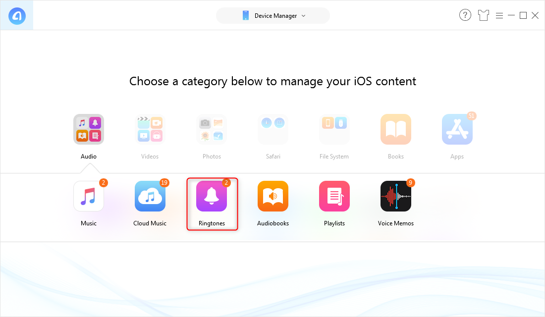 Choose Ringtones in Audio Category