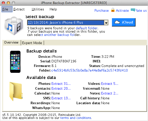 iPhone Backup Extractor Interface